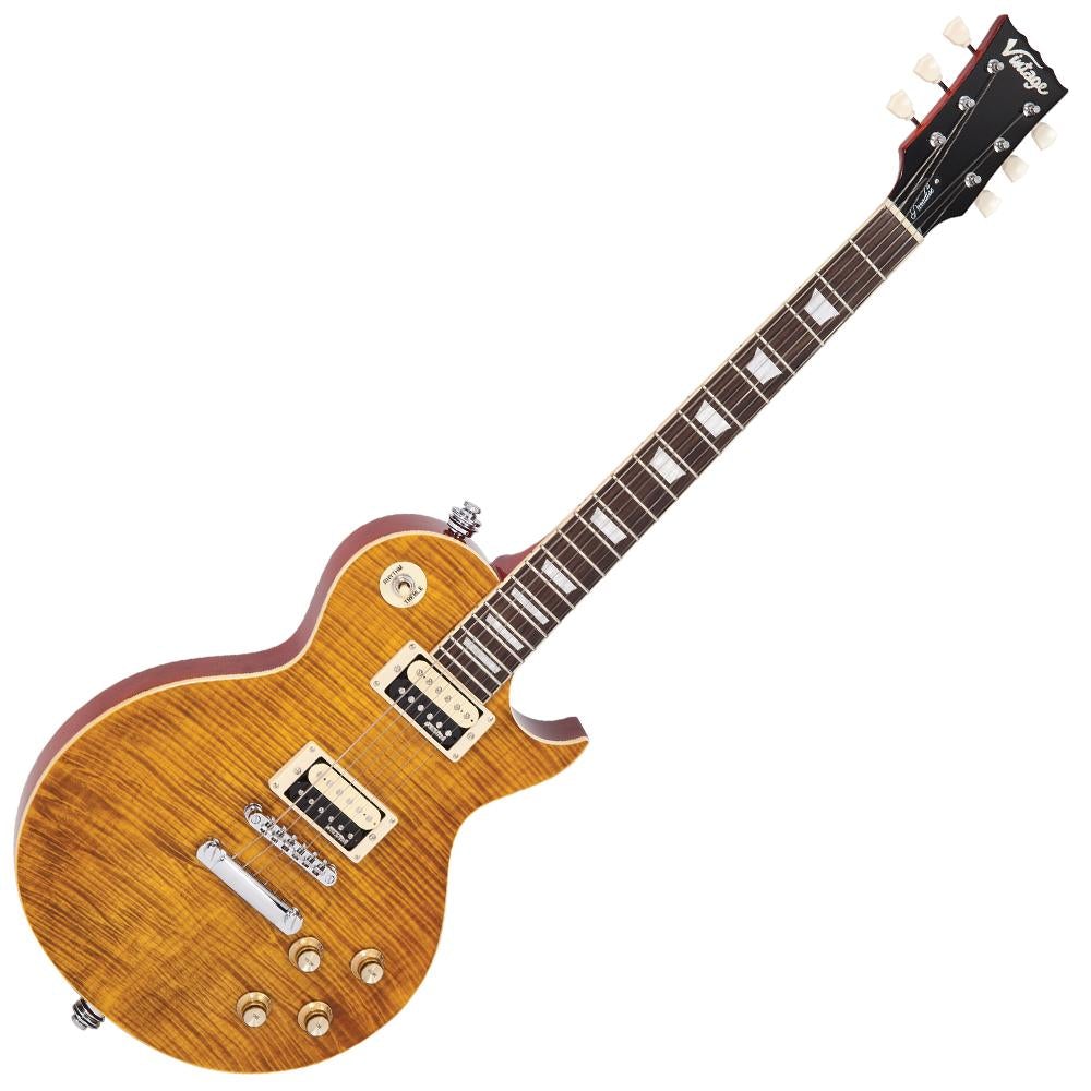 OLD MOUNTAIN VINTAGE NORAs FLAME ￼￼1000 Vintage V100AFD ReIssued Electric Guitar ~ Flamed Amber