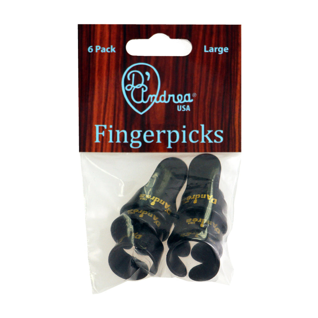 D'Andrea Large Finger Pick Pack ~ Black ~ 6 Picks