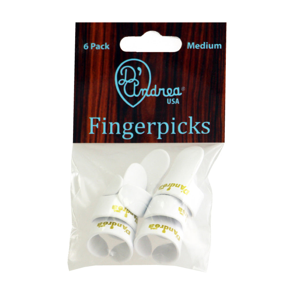 D'Andrea Medium Finger Pick Pack ~ White ~ 6 Picks