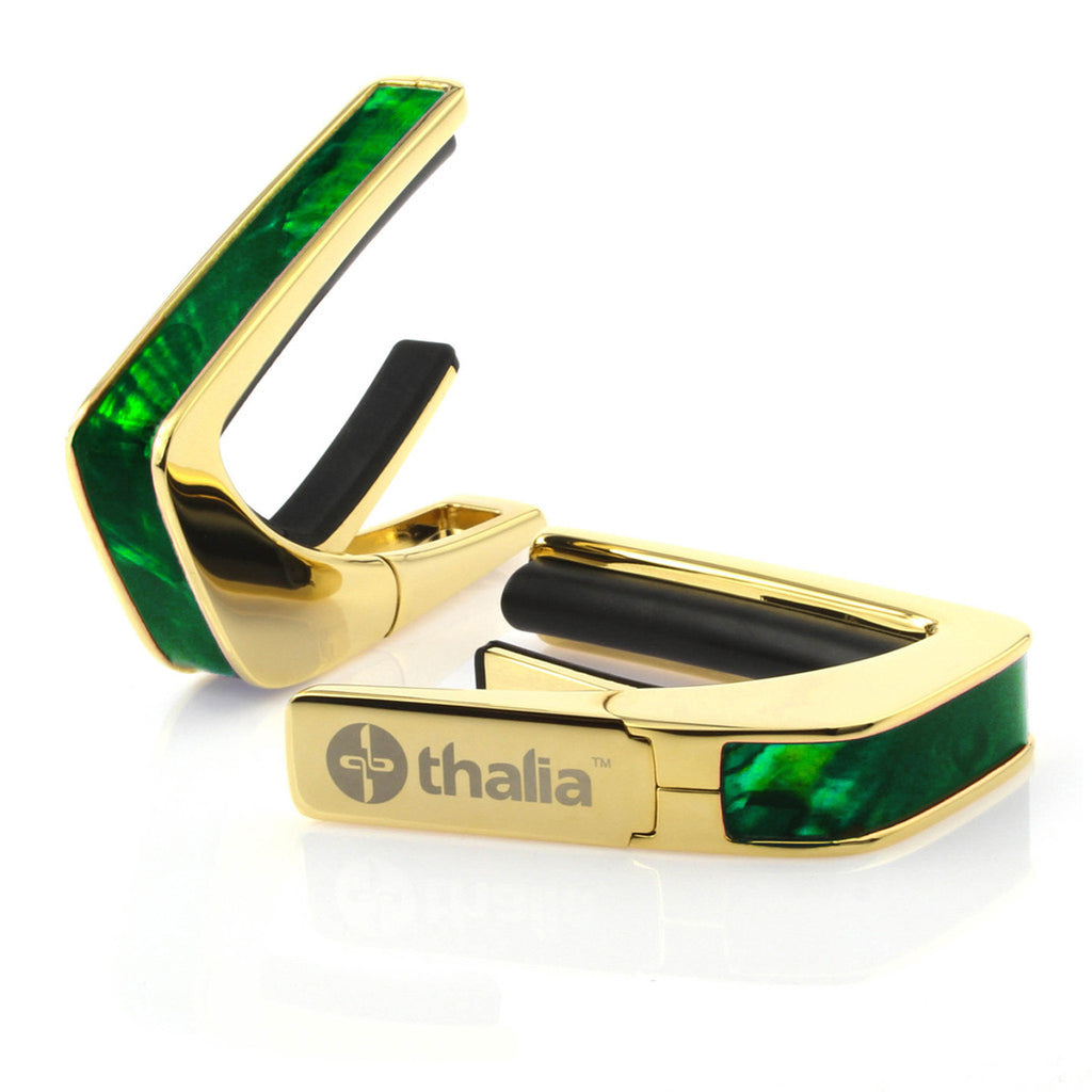 Thalia Exotic Series Shell Collection Capo ~ Gold with Green Angel Wing Inlay