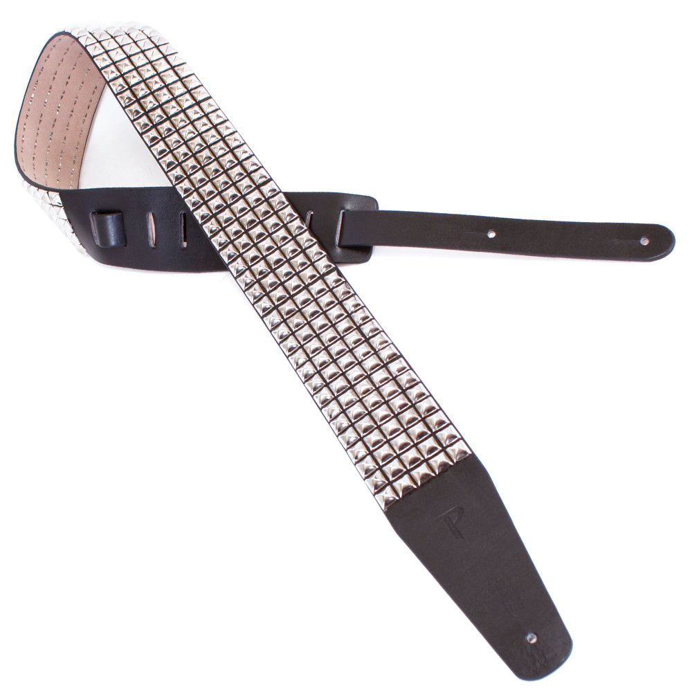 Perris Studded Leather Guitar Strap ~ Silver